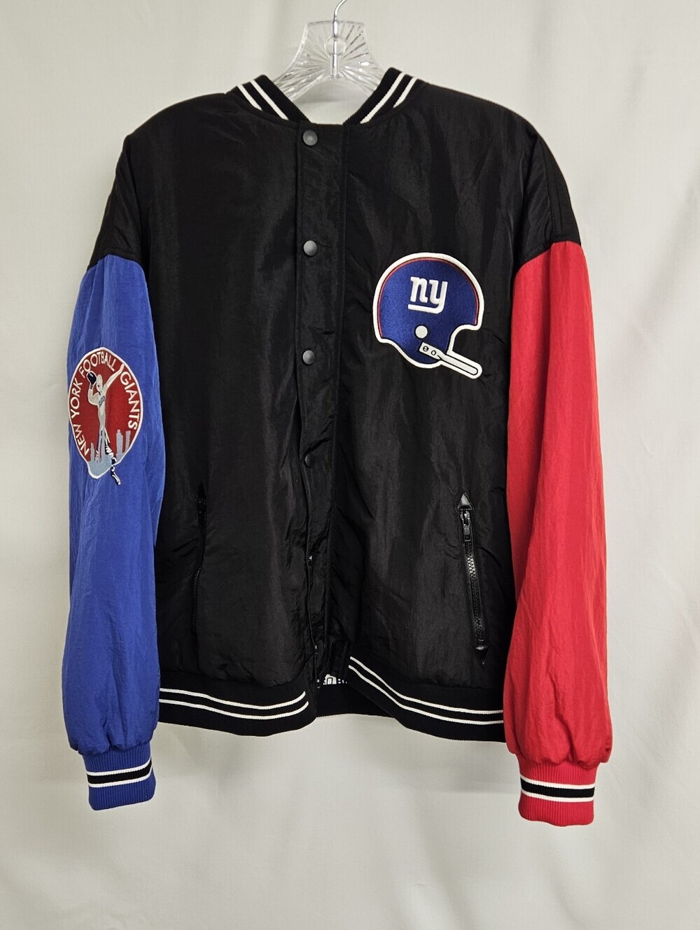 Terez Women's New York Giants Colorblock Varsity Jacket Black Red Blue Sz Medium